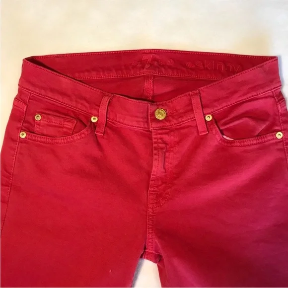 7 For All Mankind Red Skinny Jeans - Picture 2 of 7